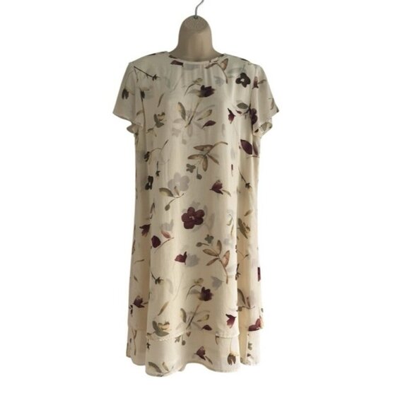 Vintage Coldwater Creek Woman's Sz 8 Cream Floral A Line Chiffon Tiered Dress - Picture 1 of 8